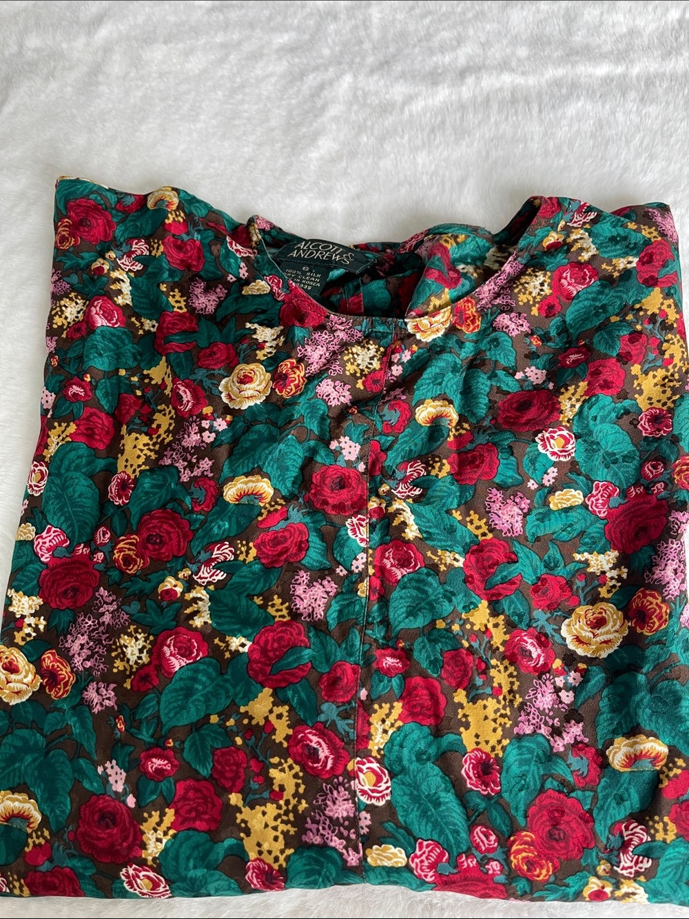 Vintage Alcott & Andrews Floral Long-Sleeve 100% Silk Blouse Sz 6